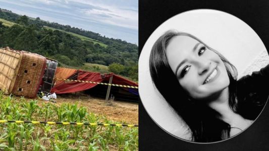 Balão caído e foto da mulher que morreu em queda