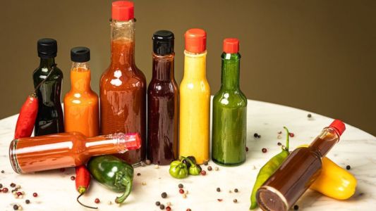 Vidros com molho de pimenta