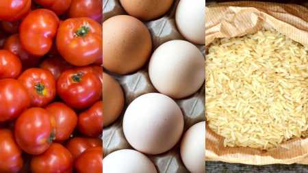 Tomate, ovo e arroz