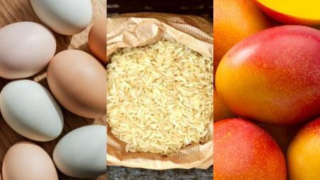 Ovos, arroz e manga