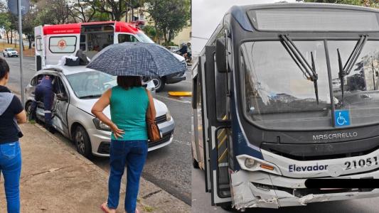 Acidente entre ônibus e carro deixa dois feridos em BH