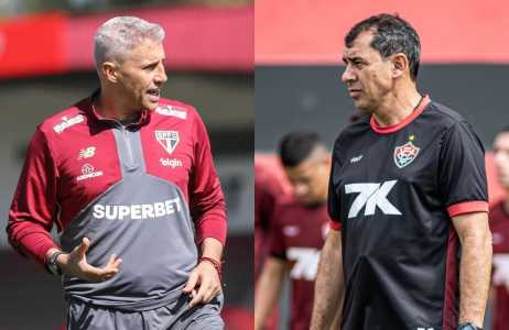 Hernán Crespo e Fábio Carille, técnicos de São Paulo e Vitória, respectivamente