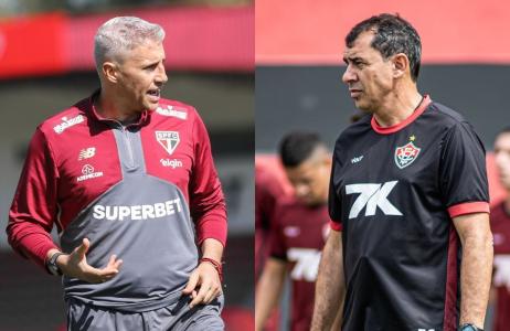 Hernán Crespo e Fábio Carille, técnicos de São Paulo e Vitória, respectivamente