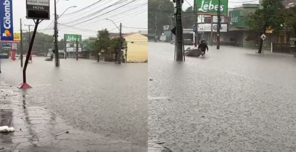 Chuva alaga ruas em Porto Alegre, no RS