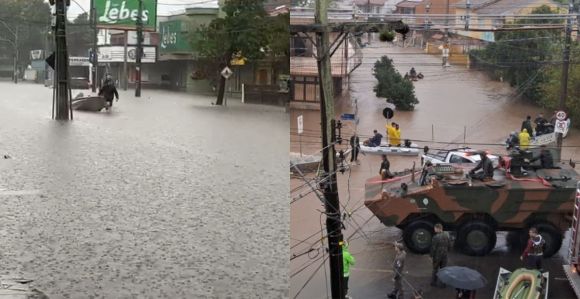 Ruas alagadas em Porto Alegre, no RS