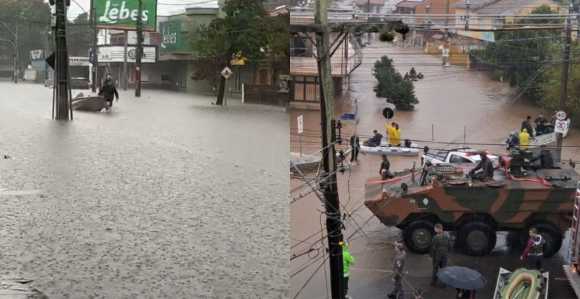 Ruas alagadas em Porto Alegre, no RS