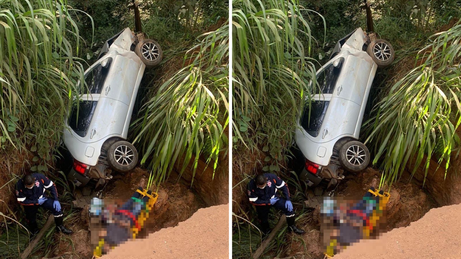 Carro capota e cai dentro de buraco na MG-040 em Brumadinho, na Grande BH