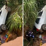 Carro capota e cai dentro de buraco na MG-040 em Brumadinho, na Grande BH