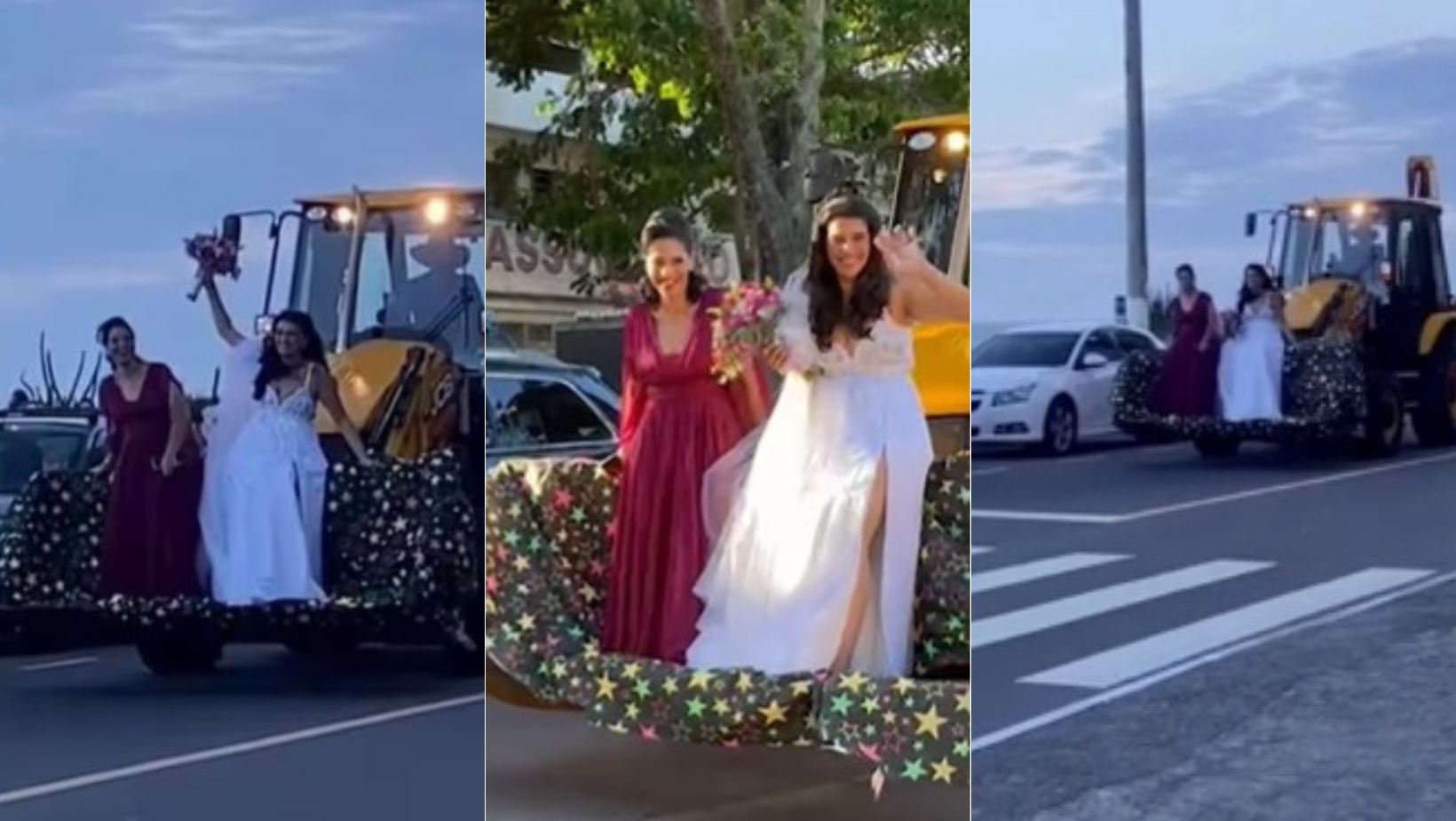 Vídeo: noiva chega a casamento de retroescavadeira e homenageia pai e irmão
