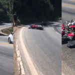 Motociclista derrapa e cai na BR-381 em Sabará, na Grande BH; óleo na pista causou outro acidente