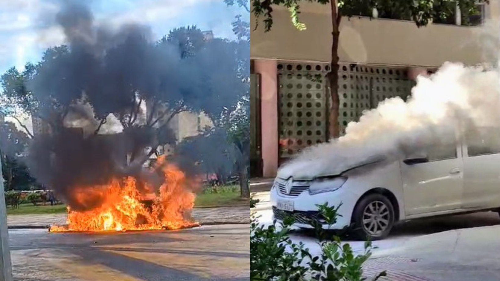 Vídeo: dois carros pegam fogo no Centro de Belo Horizonte na manhã desta segunda (22)