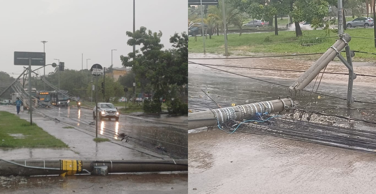 Postes de energia caem após chuva forte no bairro São Gabriel em BH