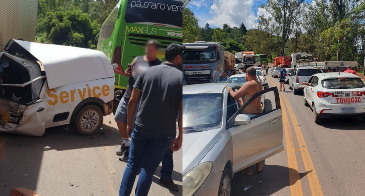 Acidente entre cinco veículos gera congestionamento de 6 km na BR-040, em Itabirito