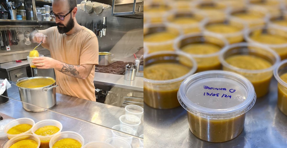 Chef converte restaurante em 'fábrica' de papinhas para bebês em abrigos de Porto Alegre (RS)