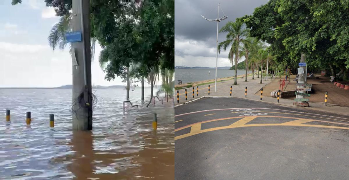 Veja antes e depois de avenida tomada pela água do Guaíba em Porto Alegre (RS)