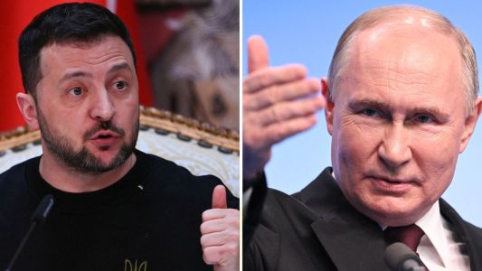 Presidente da Ucrânia Volodimir Zelensky, e da Rússia, Vladimir Putin