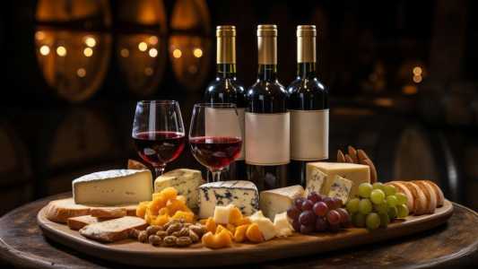 Vinhos e queijos em tábua