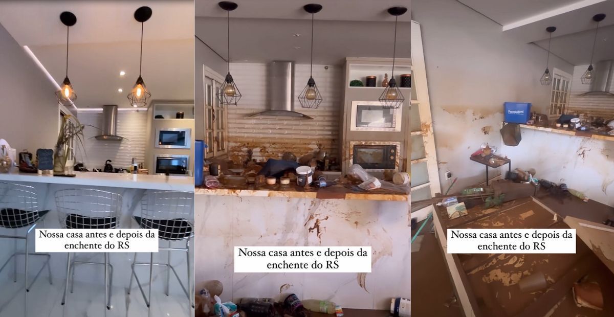 Influenciadora mostra antes e depois de casa inundada no RS: 'força para recomeçar'