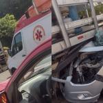 Adolescente e criança ficam gravemente feridos em acidente entre carro e caminhão em BH