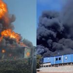 Incêndio de grandes proporções atinge galpão de plásticos na Grande BH