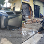 Vídeo: carro bate em outro veículo estacionado, capota e destrói frente de loja em BH