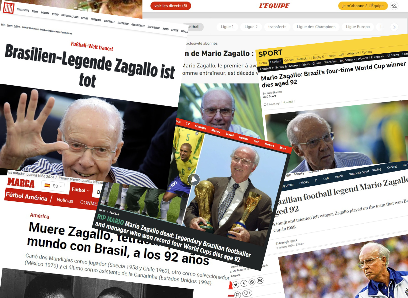 Como os principais jornais do mundo repercutiram morte de Zagallo
