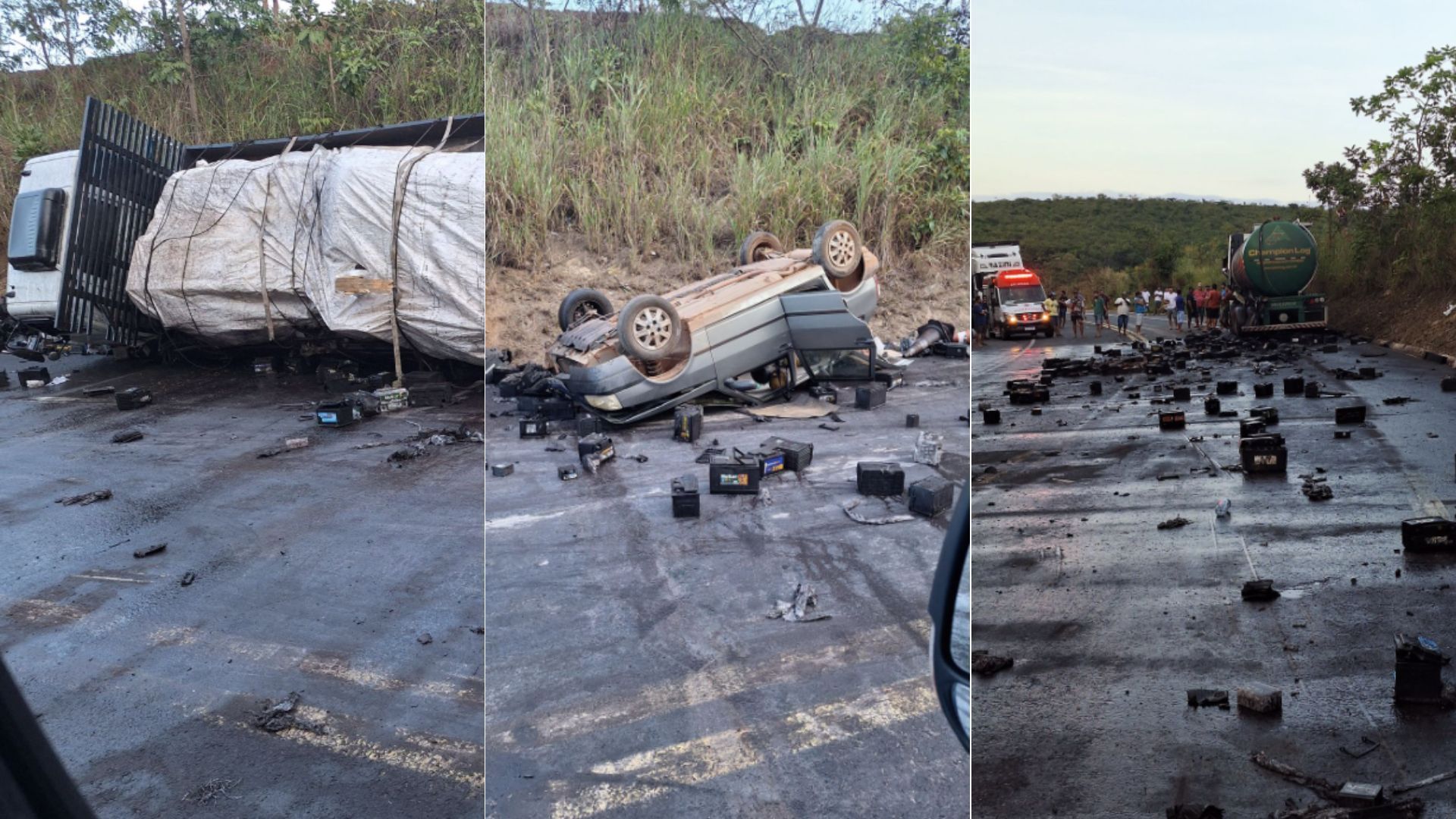 Grave acidente com carro, carreta e caminhão na BR-251 deixa feridos no Norte de Minas