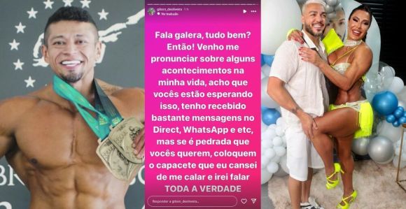 Fotos do personal, print do posicionamento e foto do ex-casal