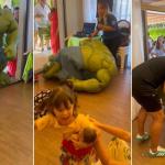 Vídeo: Hulk cai na entrada de festa infantil e assusta crianças