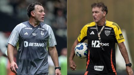 Gabriel Milito, ex-técnico do Galo, e Cuca, atual treinador do Atlético