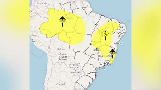 Aviso de tempestade e granizo na Região Norte. Ao todo, 485 do Brasil  cidades estão em alerta para chuva forte