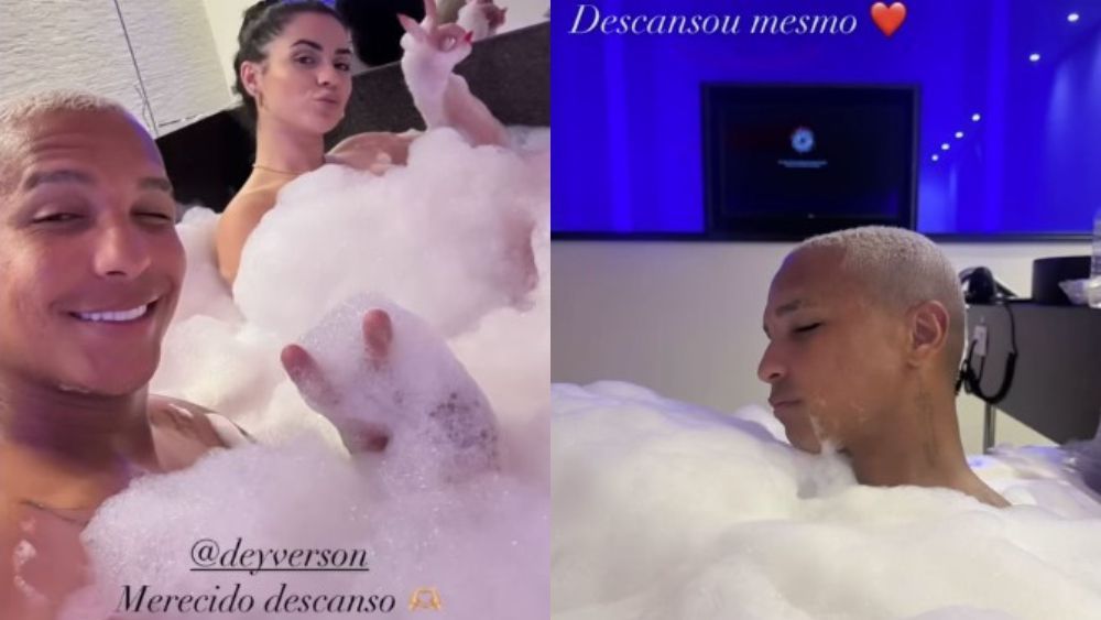Deyverson compartilha momento com esposa em banheira e diverte internet