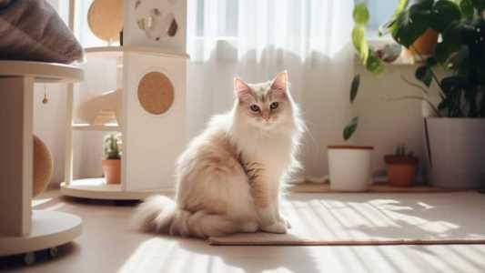 Gato sentado no meio de uma sala de estar