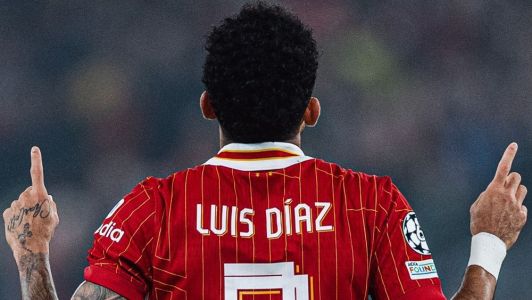 Luis Díaz comemora gol pelo Liverpool na temporada 2024/2025