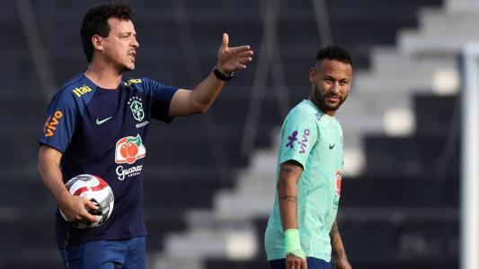 Diniz e Neymar em treino da Seleção Brasileira