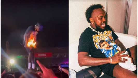 Djonga teve que tirar a bermuda para apagar o fogo