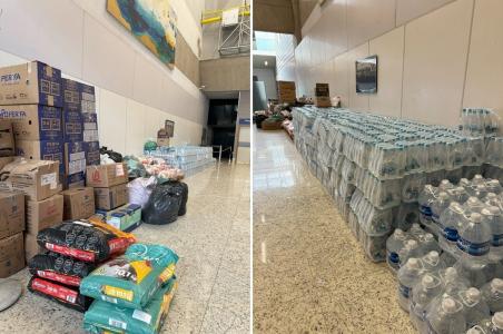 Foto mostram itens doados no Aeroporto Internacional de Confins, em Belo Horizonte