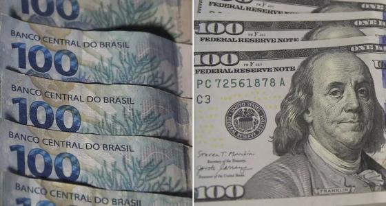Fotos mostram cédulas de real e dólar