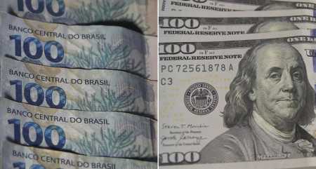 Fotos mostram cédulas de real e dólar