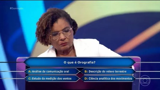 Reprodução de imagem do programa "Domingão com Huck" em pergunta que valia meio milhão de reais