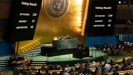 A proposta, elaborada pelos países árabes foi votada pelos 193 estados membros da organização
