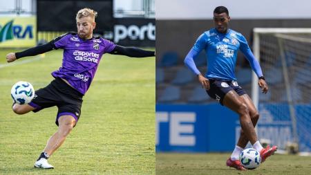 Pedro Henrique, do Ceará, e Jean Lucas, do Bahia, durante treino das equipes