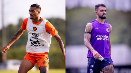 Derik, do Sport, e Raniele, do Corinthians, durante treino das equipes