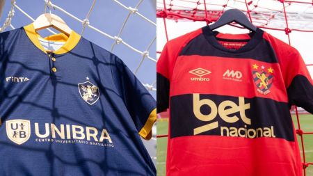 Camisas de Retrô e Sport penduradas na rede dos Aflitos