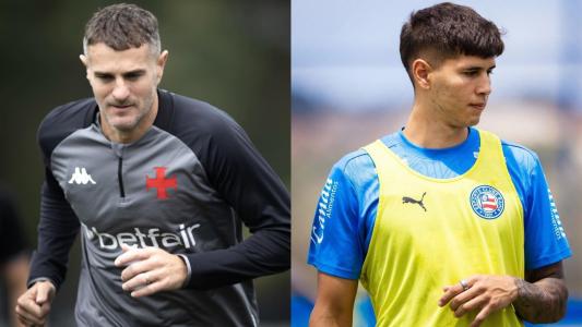 Vegetti, do Vasco, e Ramos Mingo, do Bahia, durante treino das equipes