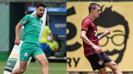 Flaco López, do Palmeiras, e Cantalapiedra, do Vitória, durante treino das equipes