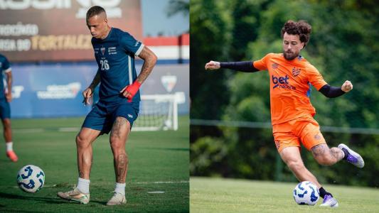 Atacante Breno Lopes, do Fortaleza, e meia Lucas Lima, do Sport, durante treino das equipes