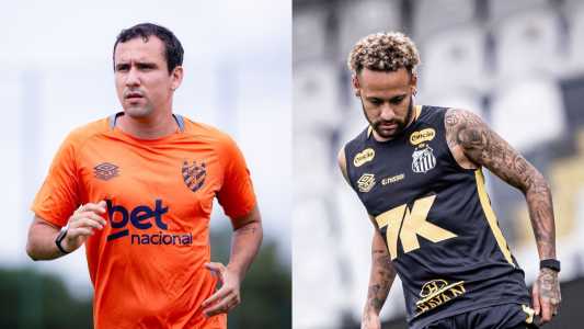 Pablo, do Sport, e Neymar, do Santos, durante treino das equipes