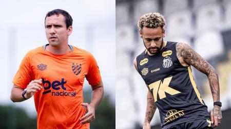 Pablo, do Sport, e Neymar, do Santos, durante treino das equipes