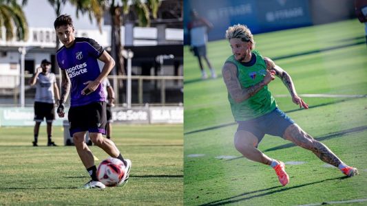 Matheus Araújo, do Ceará, e Lucas Crispim, do Fortaleza, durante treino das equipes